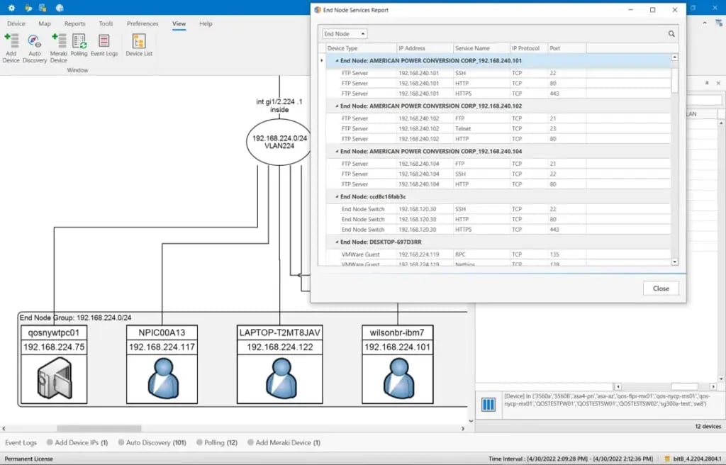 TCP Service Scanning of End Nodes